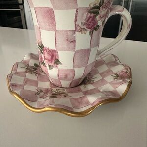 Floral Checkered Mug with Saucer